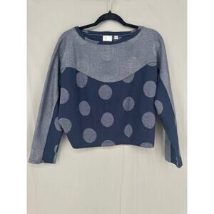 Postmark Anthropologie Top Womens Small Navy Blue Polka Dot Silver Boxy Retro